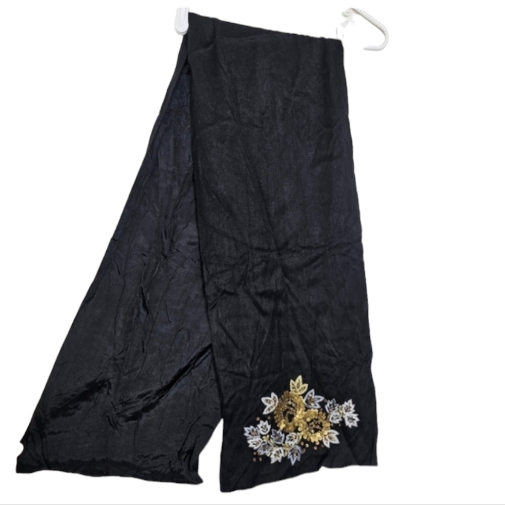 Black & Gold Sequin Floral Evening Scarf Wrap Shawl Liz Claiborne OS